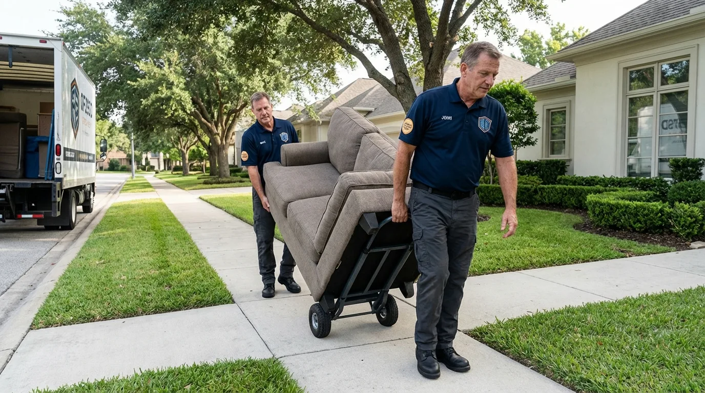 Local residential moving crew loading furniture in McAllen, TX